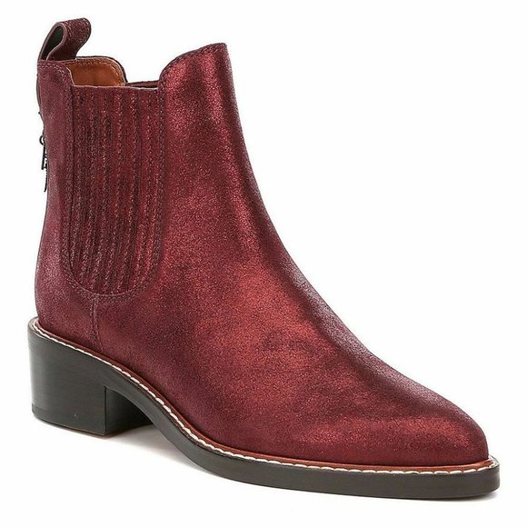 COACH $395 NEW sz5.5 Bowery Bordeaux Chelsea Bootie Ankle Boot Metallic REXY
